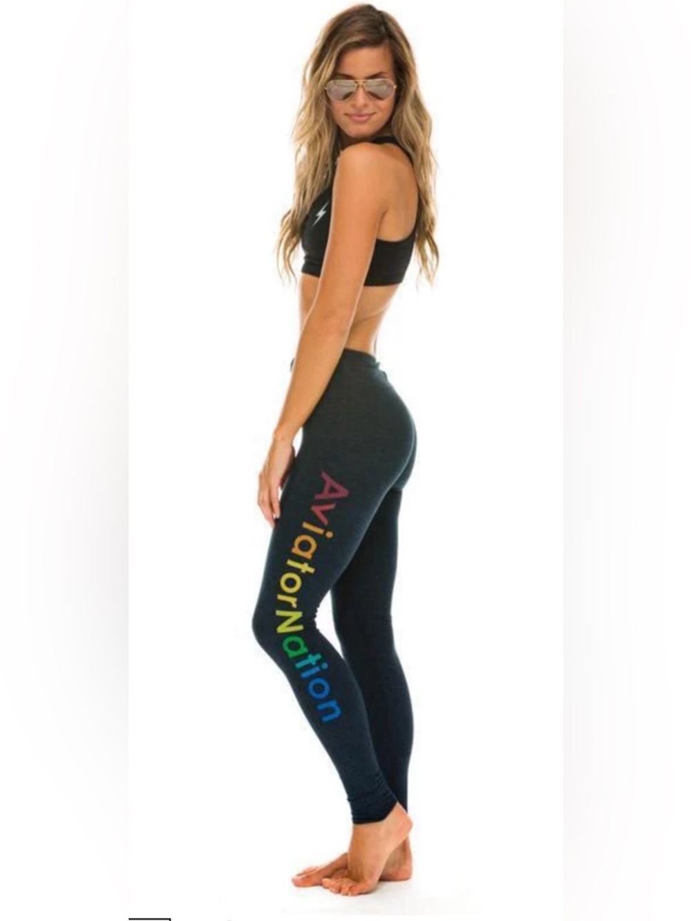 Aviator Nation Charcoal Full Length Logo Leggings: M
